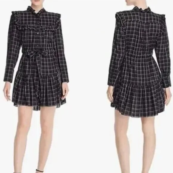 Rebecca Taylor La Vie Plaid Dress, Tie Waist, Button Down, Size M - Picture 1 of 7